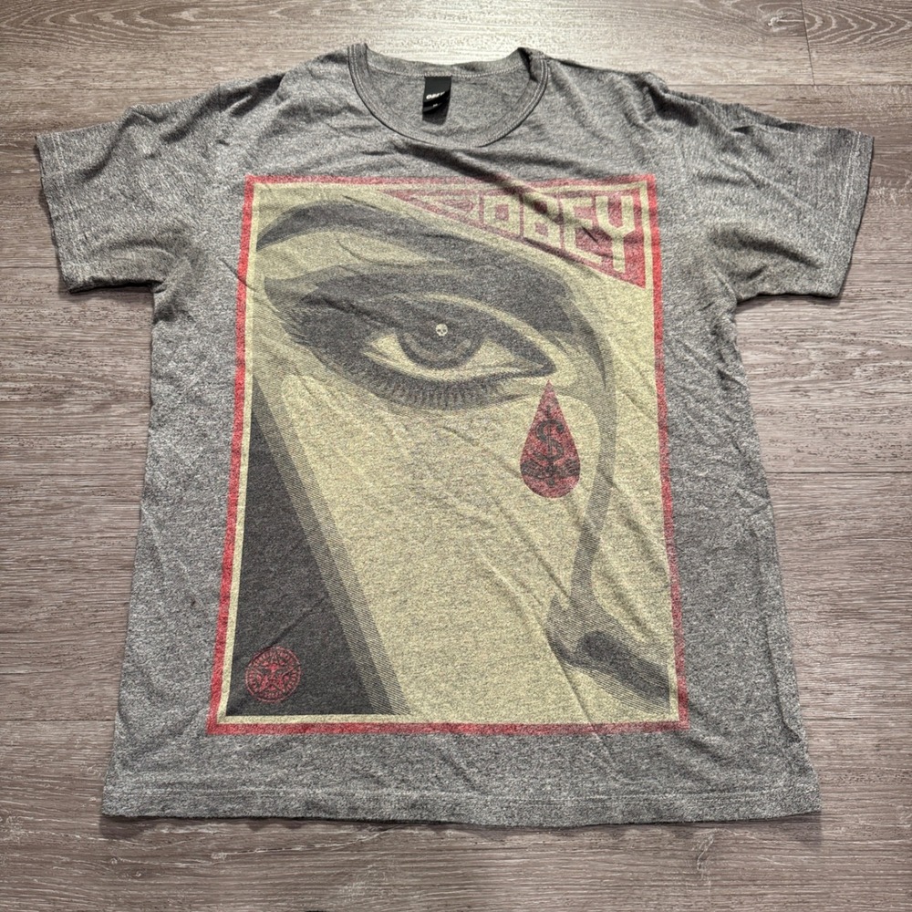 OBEY Shirt Mens M Gray Cotton Shepard Fairey Propaganda Art Graphic Tee Y2K VTG